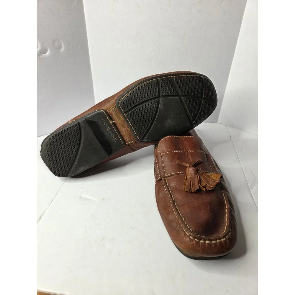 Rockport Men Brown Leather Tassel Loafers Moc Toe Slip On Shoes K55804 Size 11.5